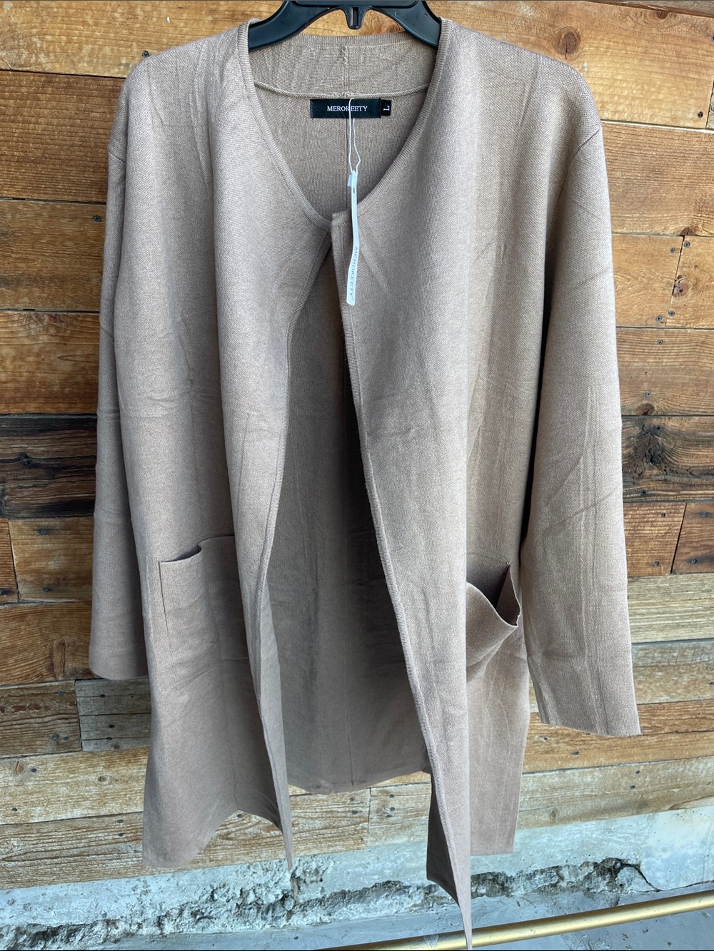 MEROKEETY Open Front Longline Cardigan Sweater Women’s Large Beige Knit Duster